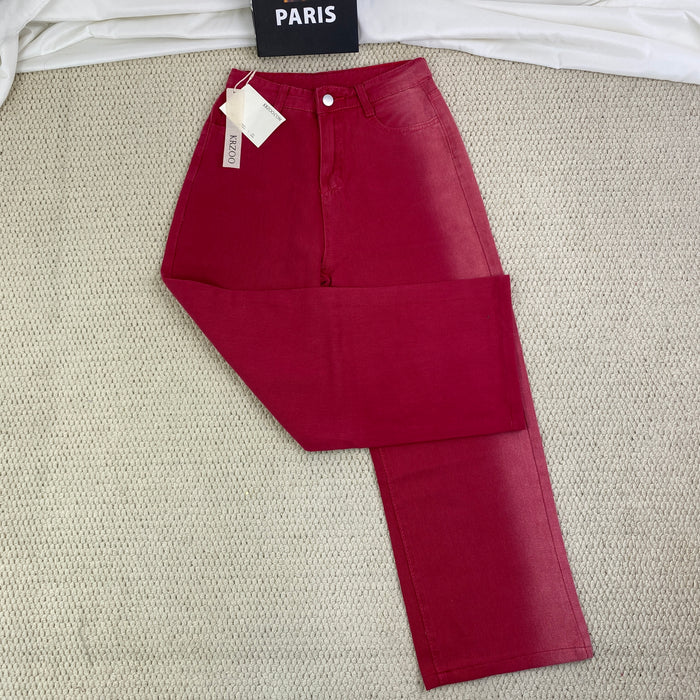 Heavy-duty gradient red stripe denim wide-leg pants