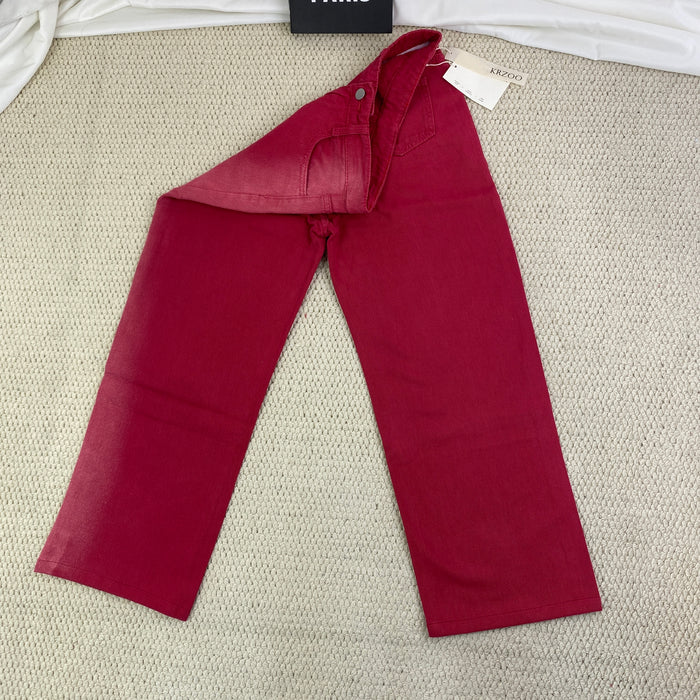 Heavy-duty gradient red stripe denim wide-leg pants