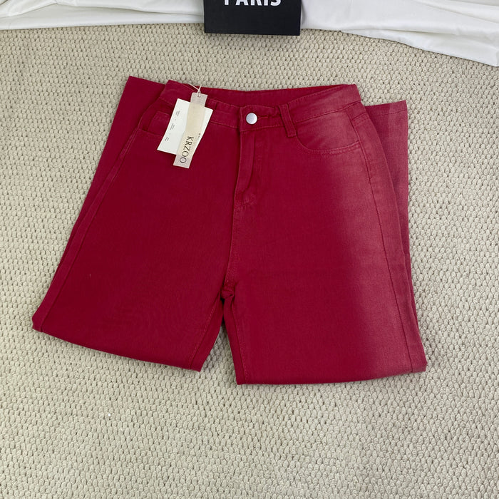 Heavy-duty gradient red stripe denim wide-leg pants