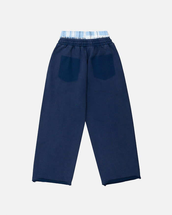 HIDE AND SEEK SWEATPANTS NAVY - navy double waistband sweatpants, back view - Cold Culture