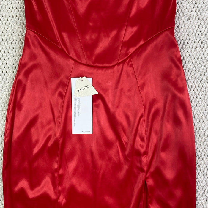 High-cut square-neck satin dress