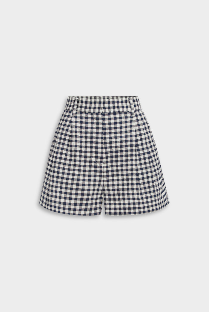 Venroy_Flat_Lay_-_D1_-_Womens_-_High_Waisted_Pleat_Short_-_Navy_Cream_Gingham.jpg