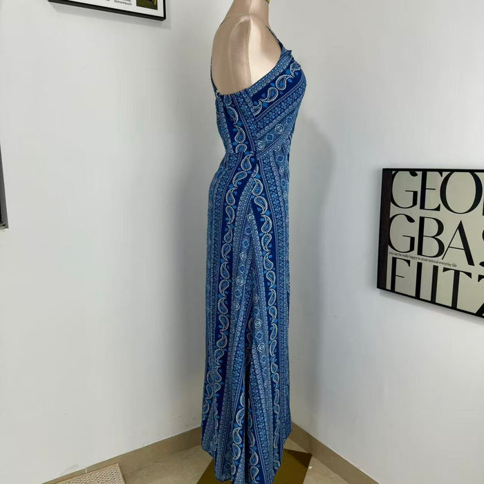 High-Waisted Printed Beach Dress