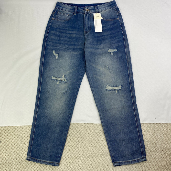 Hole-less loose straight-leg jeans