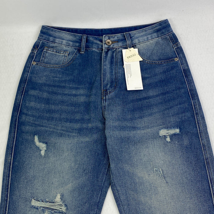 Hole-less loose straight-leg jeans