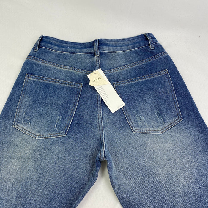 Hole-less loose straight-leg jeans