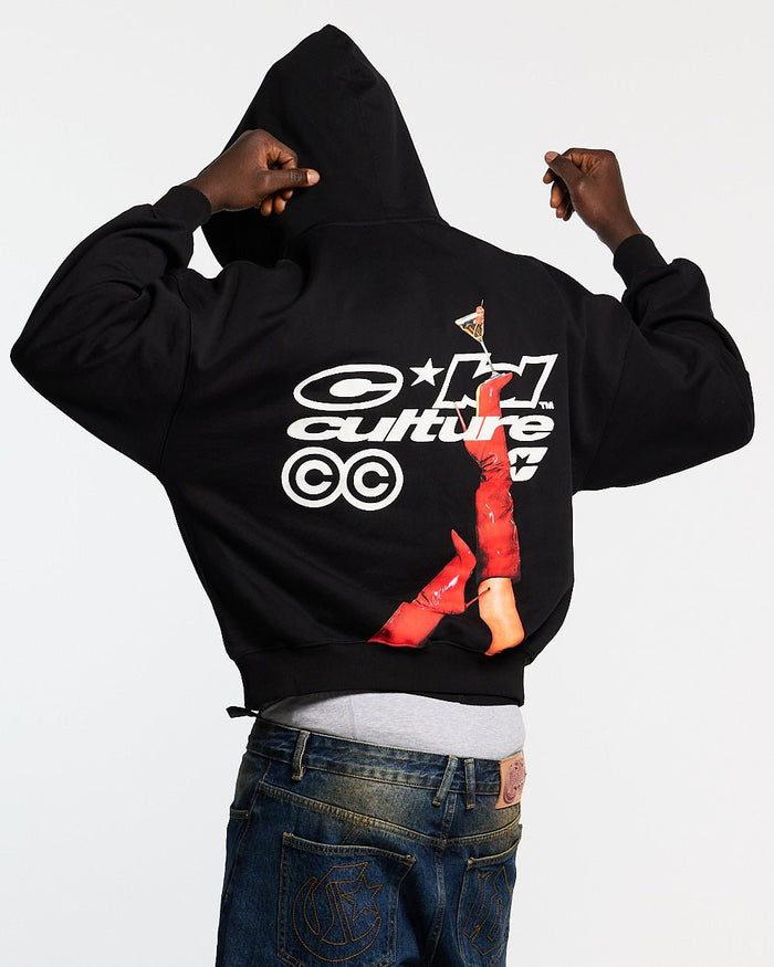 I SWEAR ITS WATER HOODIE BLACK - black graphic print hoodie, back view on male model - Cold Culture #man