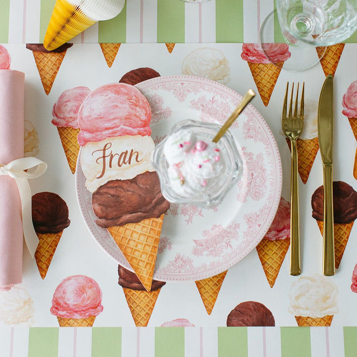 Placemat with ice cream cone design featuring the name 'Fran'.