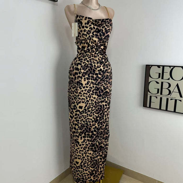 Irregular High-Slit Leopard Print Dress