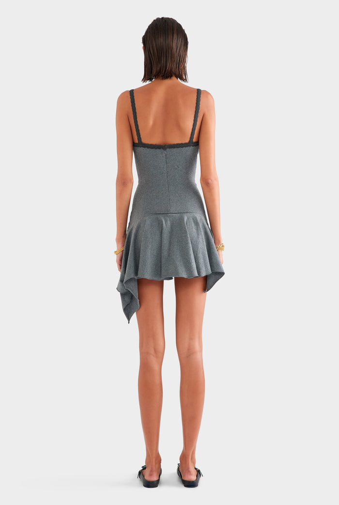 Jersey Handkerchief Mini Dress - Dark Grey Marl