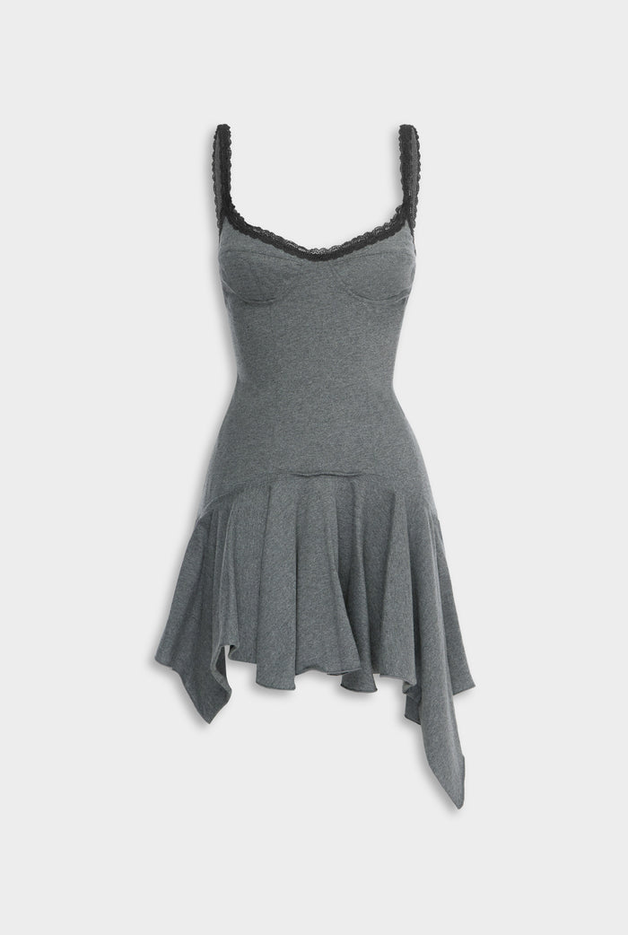 Jersey Handkerchief Mini Dress - Dark Grey Marl