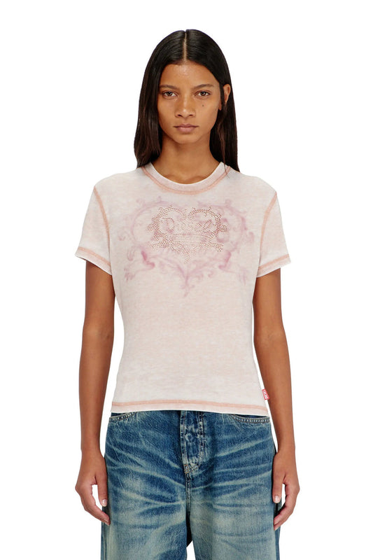 Jersey t-shirt with rhinestones and burnout effect