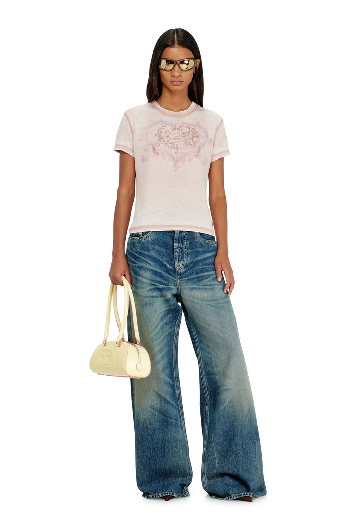 Jersey t-shirt with rhinestones and burnout effect