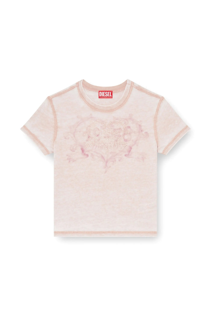 Jersey t-shirt with rhinestones and burnout effect