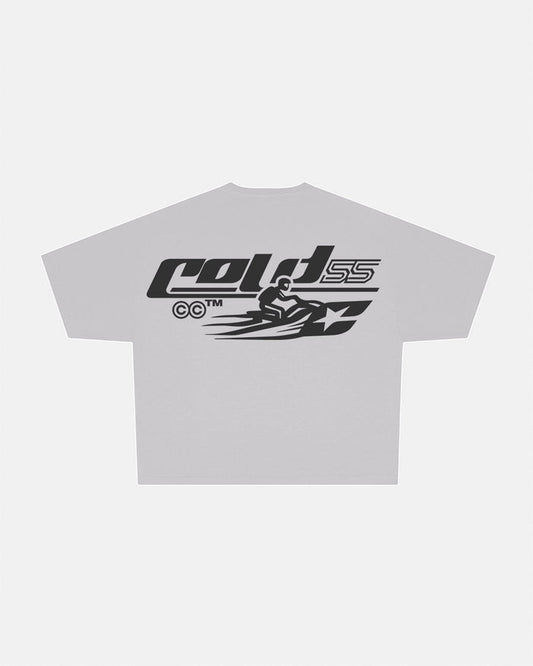JET SKI TEE LIGHT GREY - light grey graphic print tee, back view - Cold Culture