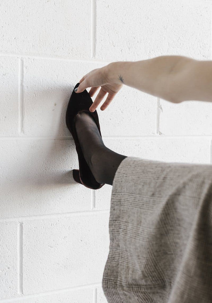 Joy womens vegan low heeled shoes in chocolate velvet, with block heels.