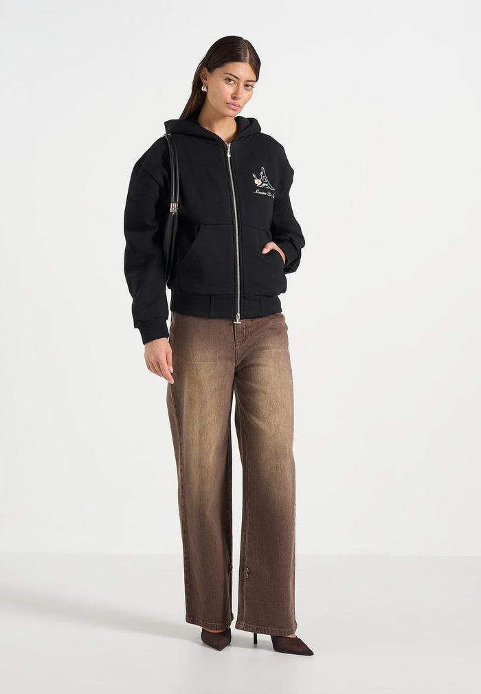 js009-unisex-floral-eiffel-zip-hoodie-black