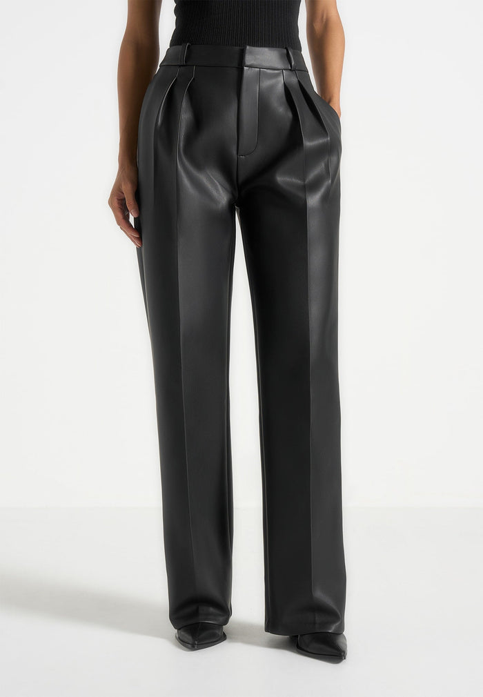 julie-leather-twin-pleat-trousers-black