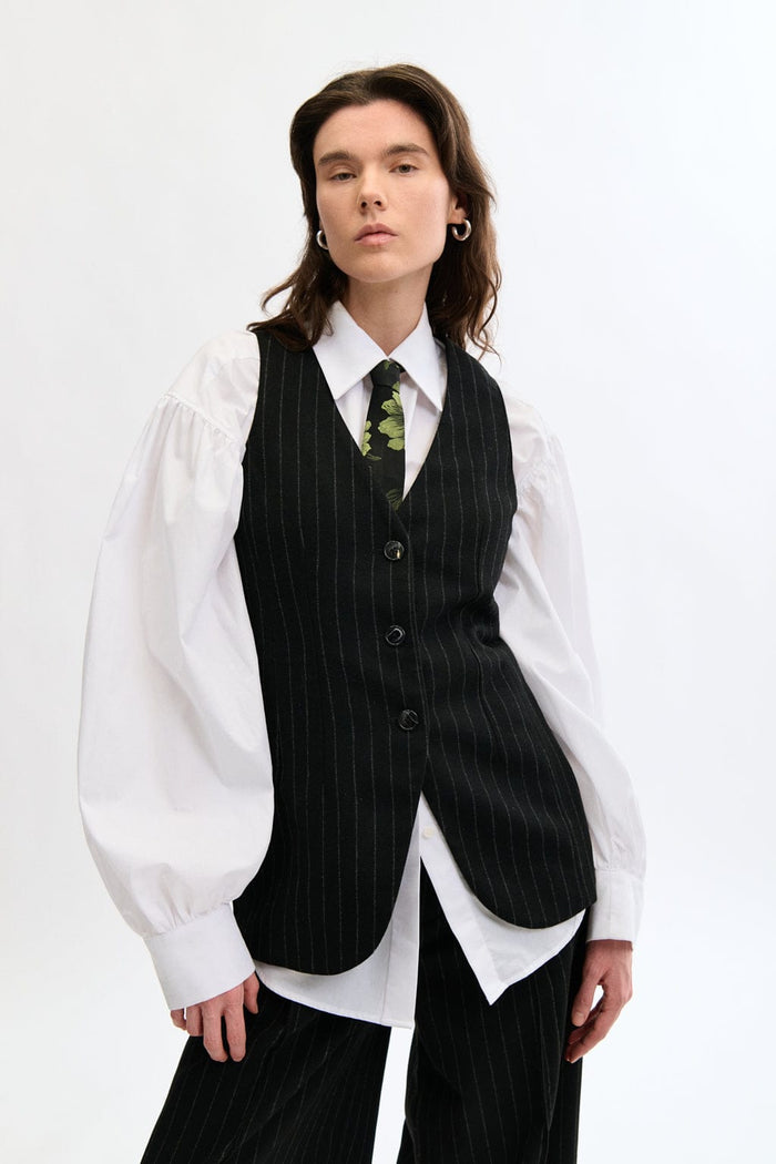 Eliza Faulkner Designs Inc. Vest Juliette Vest Black Pinstripe