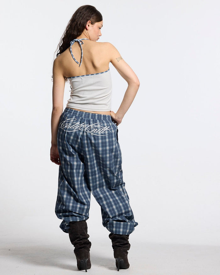 KANGAROO TANK TOP GREY - light grey halter tank top, back view on female model - Cold Culture
