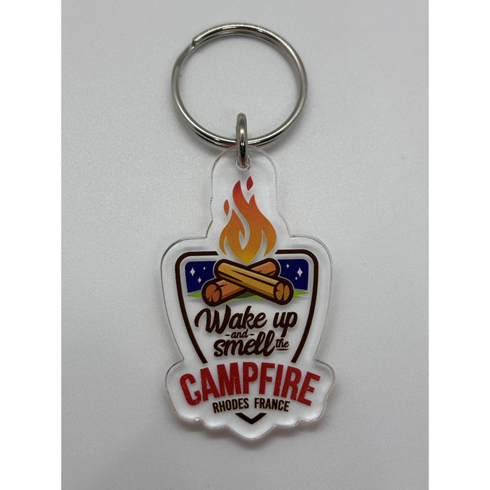 Keychain 1/8" Clear Acrylic - Wake Up Campfire Rhodes France