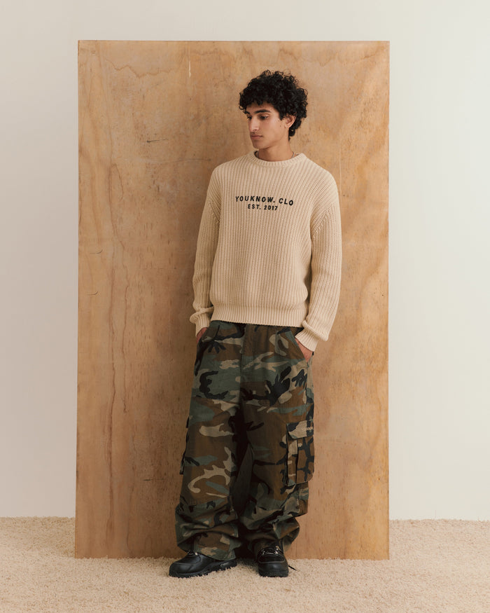 Knit Chunky Crew Sweater | Wheat