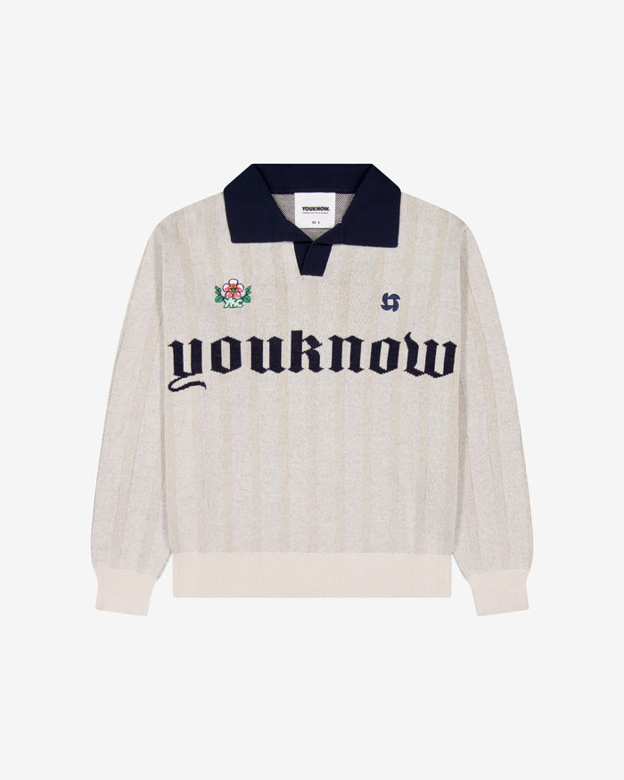 Knit Football Jersey | Beige Stripe