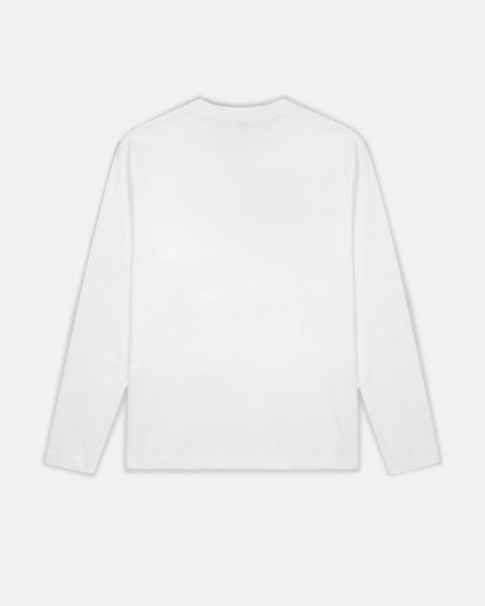 KNOTTING HILL LONGSLEEVE WHITE - white embroidered longsleeve tee, back view - Cold Culture