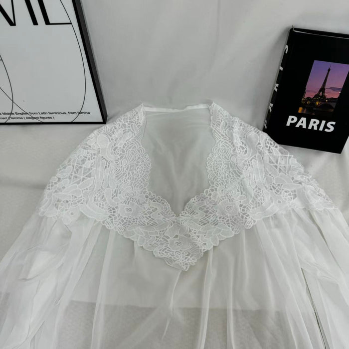 Lace-Paneled Puff-Sleeve Shirt