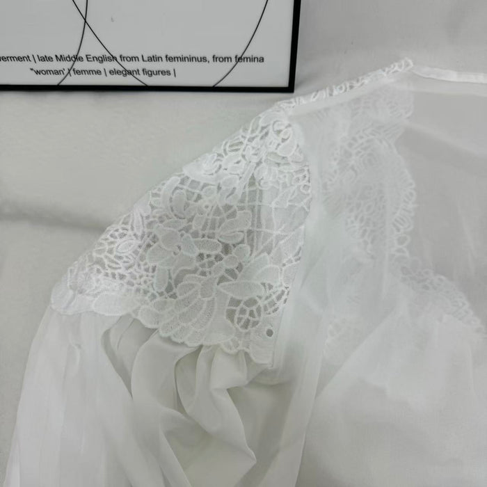 Lace-Paneled Puff-Sleeve Shirt
