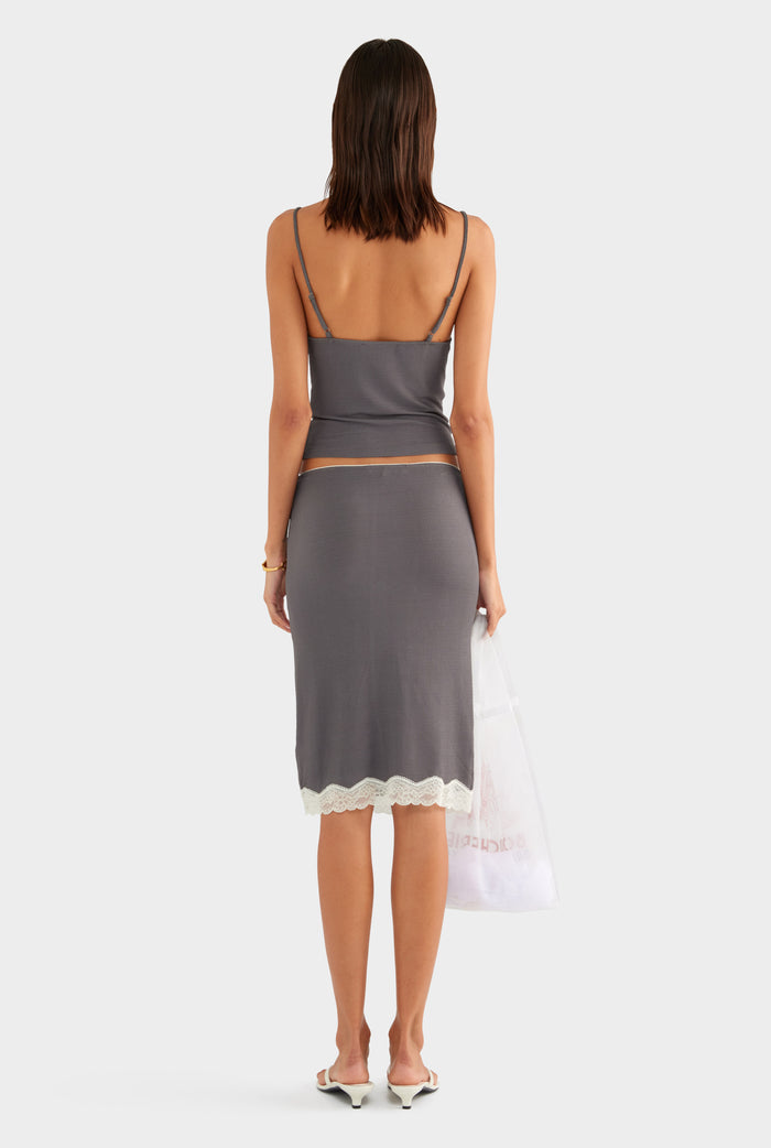 Lace Rib Cami - Dark Grey/Antique White - XS