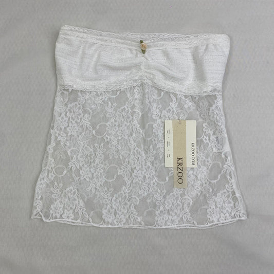Lace strapless lace-up top with ruffled neckline