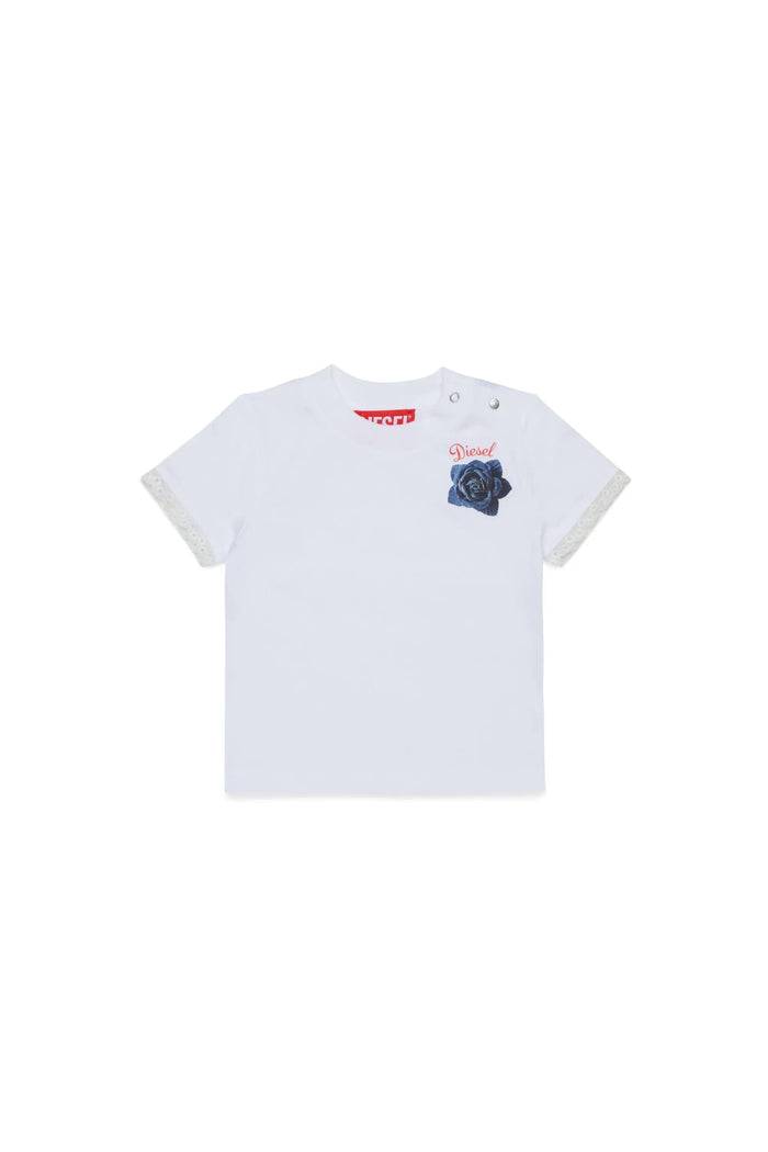 Lace-trimmed T-shirt with rose print