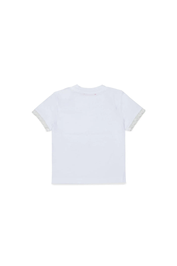 Lace-trimmed T-shirt with rose print