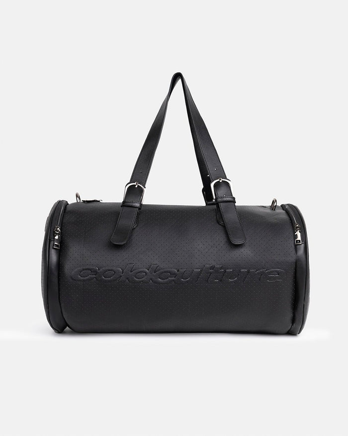LARGE BRAVE BAG BLACK - black duffle bag, front view - Cold Culture