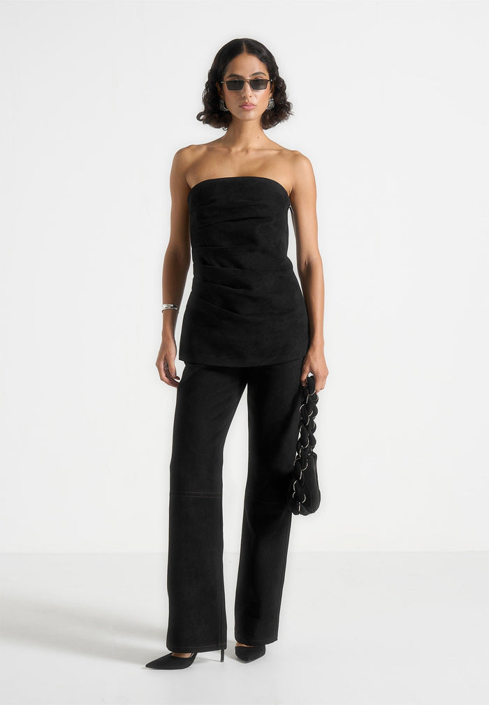 laurena-suede-tacked-longline-bandeau-top-black