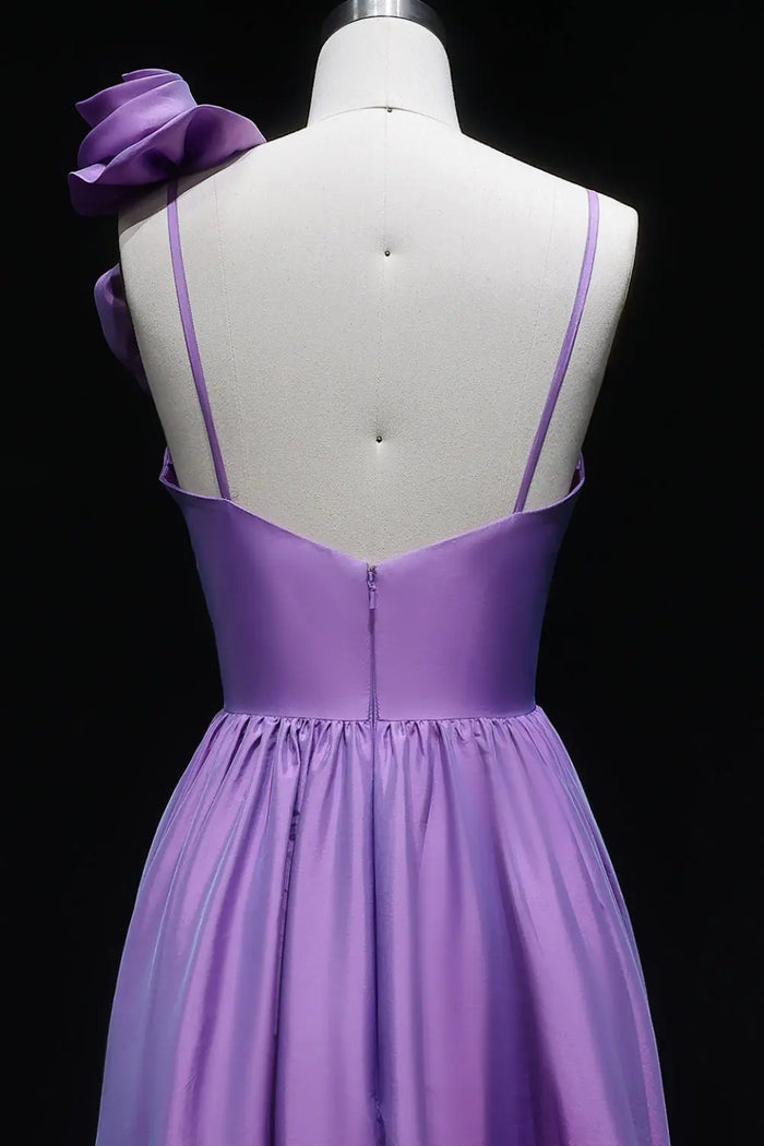 Lavender Satin A-Line V-Neck Prom Dress with 3D Rose SH135 Sheer Fairy
