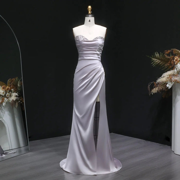 Lavender Sweetheart Long Satin Prom Dress SH631 Sheer Fairy