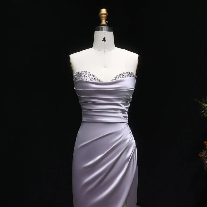 Lavender Sweetheart Long Satin Prom Dress SH631 Sheer Fairy