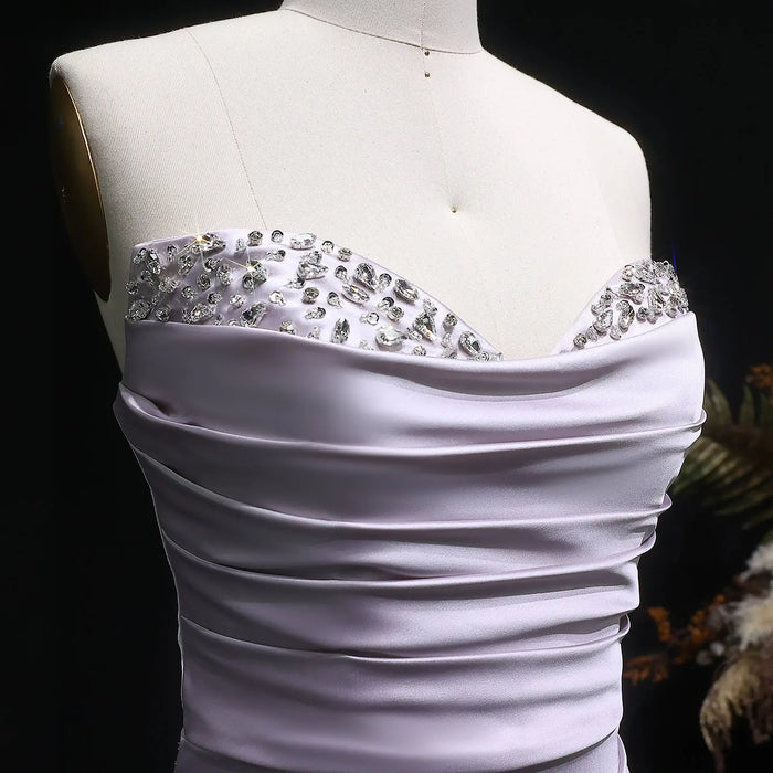 Lavender Sweetheart Long Satin Prom Dress SH631 Sheer Fairy