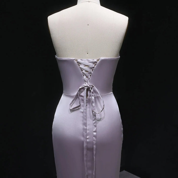 Lavender Sweetheart Long Satin Prom Dress SH631 Sheer Fairy