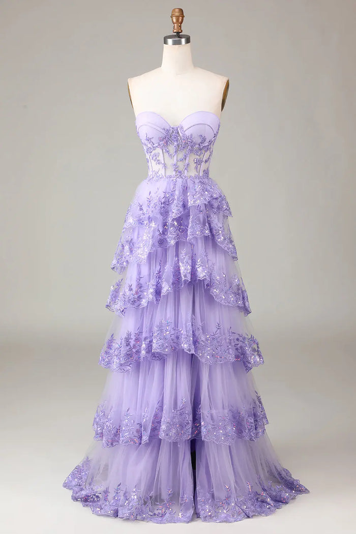 Lavender Tulle Strapless Sweetheart Ball Gown Lilac Prom Dress SH499 Sheer Fairy