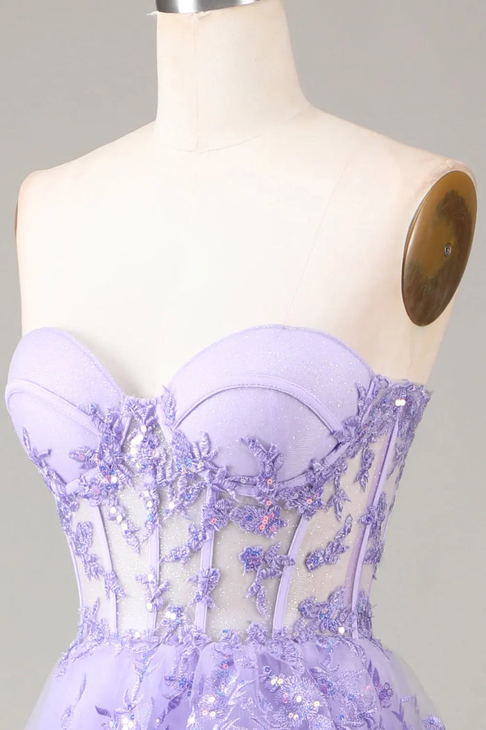 Lavender Tulle Strapless Sweetheart Ball Gown Lilac Prom Dress SH499 Sheer Fairy