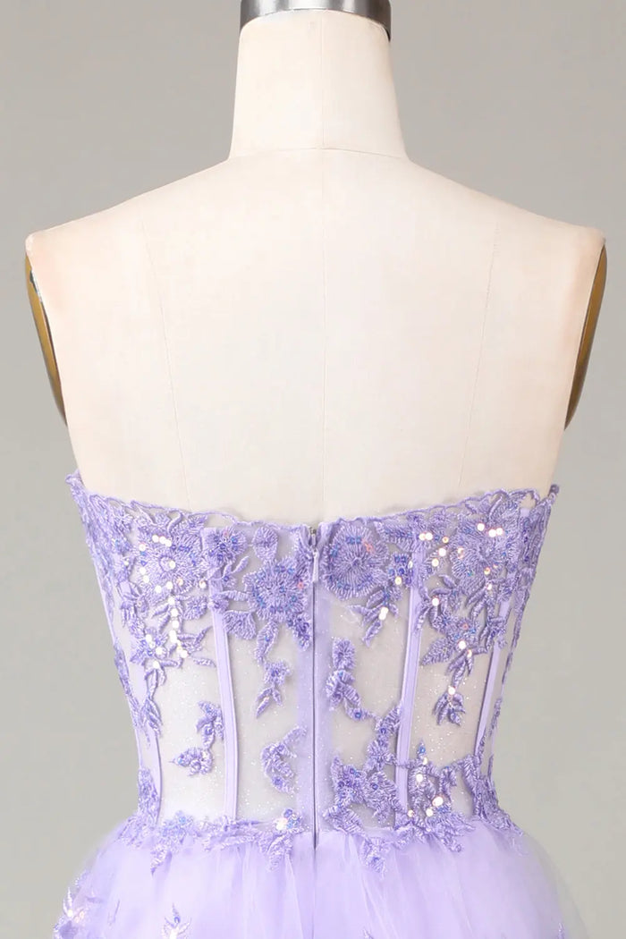 Lavender Tulle Strapless Sweetheart Ball Gown Lilac Prom Dress SH499 Sheer Fairy