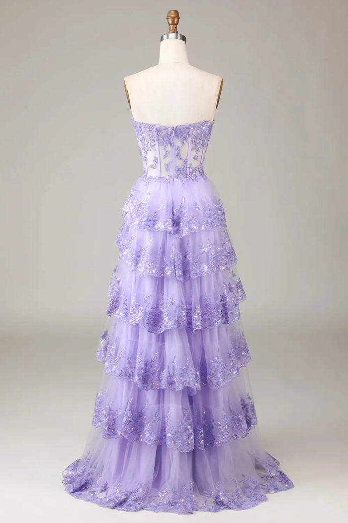 Lavender Tulle Strapless Sweetheart Ball Gown Lilac Prom Dress SH499 Sheer Fairy