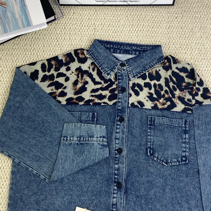 Leopard-printed multi-color denim blazer