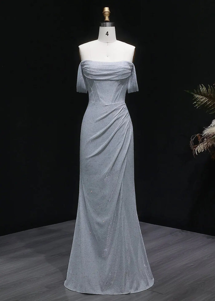 Light Blue Off The Shoulder Mermaid Prom Dress SH627 Sheer Fairy