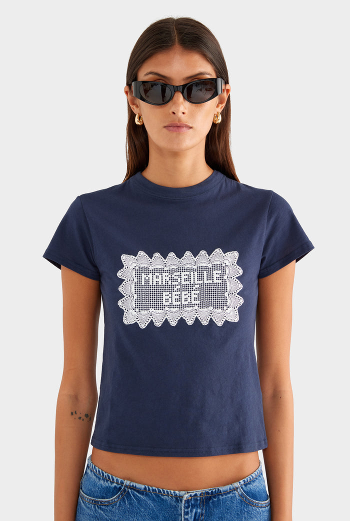 Lightweight Cotton Baby Tee - Navy/Marseille Doily - XS
