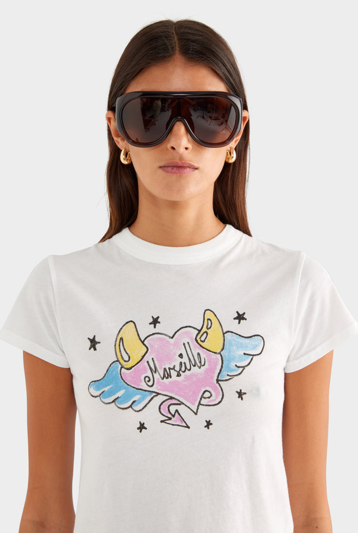 Lightweight Cotton Baby Tee - Off White/Marseille Heart - XS