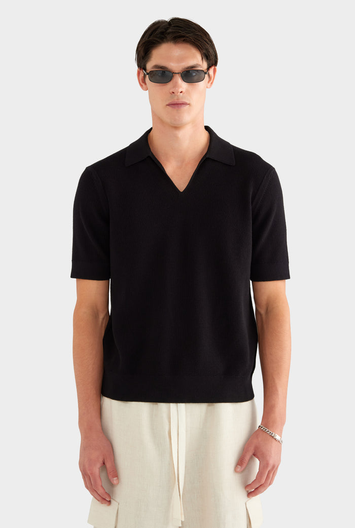 Lightweight Knit Polo - Black - XS